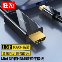 勝為Mini-DP轉(zhuǎn)HDMI轉(zhuǎn)換器 surface/蘋(píng)果筆記本雷電接口高清4K 雷電轉(zhuǎn)HDMI公口-1080P 1.8米 MN-3080 